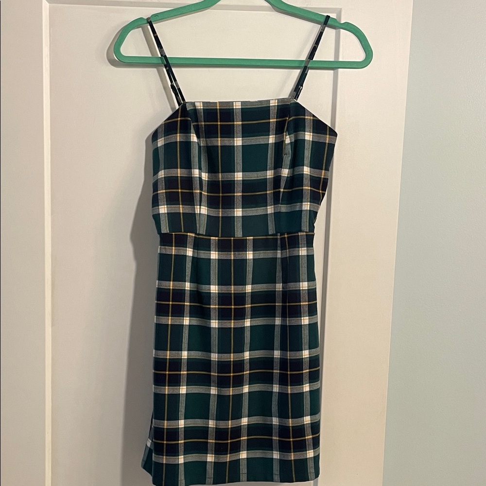 Aeropostale Mini Dress Adjustable Spaghetti Straps Size SM Green Tartan Plaid